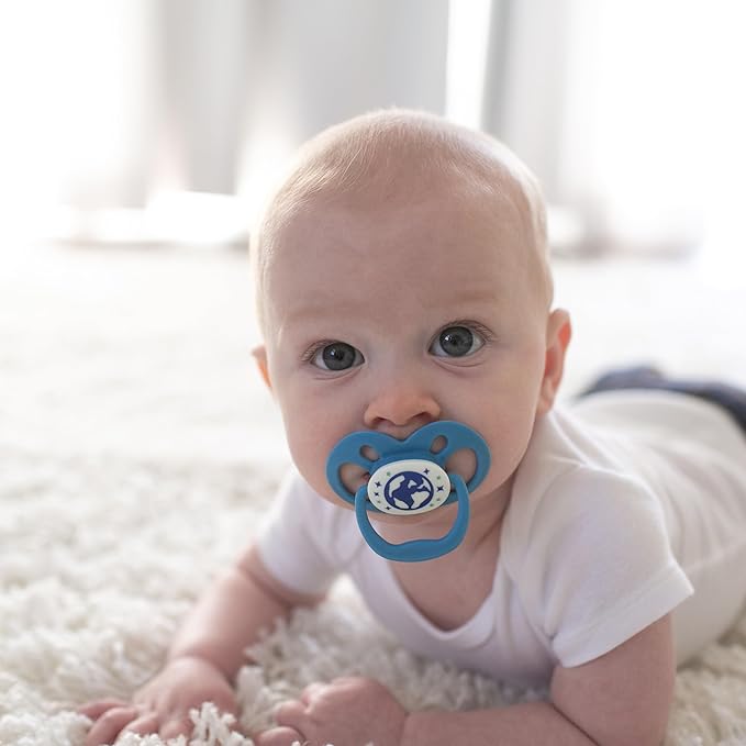 Dr. Brown's Advantage Glow-in-The-Dark Baby Pacifier, Fully Symmetrical Soother with Soft Silicone Bulb, Blue Nature, 6-18m, BPA Free, 2 Pack