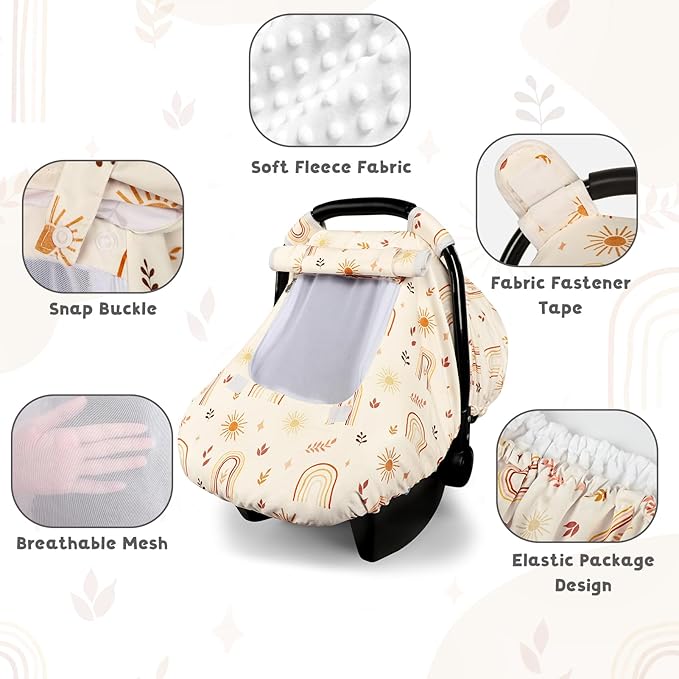 TANOFAR Car Seat Cover Baby, Winter Carseat Cover for Newborn, Infant Car Seat Cover with Windproof and Kick-Proof, Super Warm Plush Fleece Baby Carrier Cover for Infant Boys Girls (Rainbow)