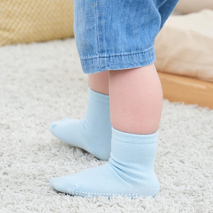 ZAPLES Baby Non Slip Grip Crew Socks with Anti Skid Soles for Infants Toddlers Kids Boys Girls