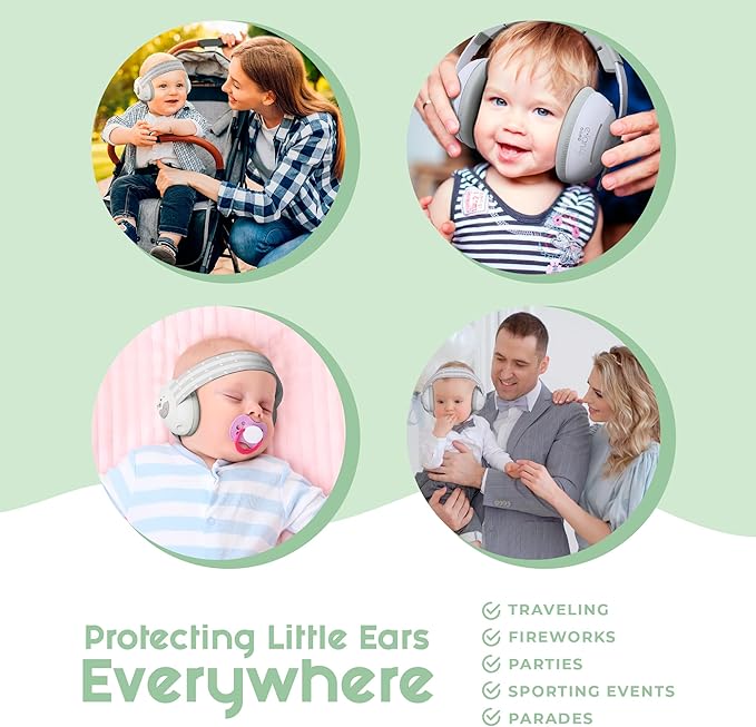 2-in-1 Baby Ear Muffs Noise Protection - Baby Headphones for Noise & Plane Travel - 2 Headbands - Toddler Ear Protection for Infant & Toddler Travel Essential, Age 1-36 Months