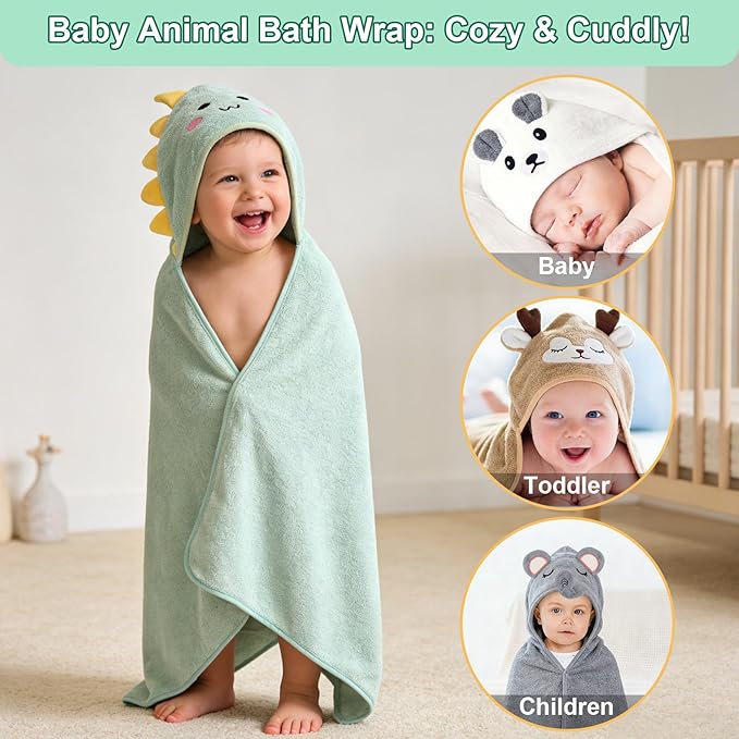14PCS Baby Bath Towels Set, Includes 4 Hooded Towels (31.5”x31.5”) & 10 Washcloths, Ultra Soft & Absorbent Coral Fleece, for Newborn to Toddler, Essential