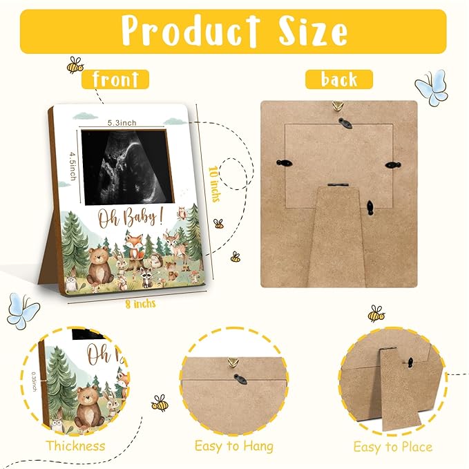 ALodr Woodland Baby Shower Decorations, Woodland Baby Shower Sign Picture Frame, Wild Animal Party Decor for Gender Reveal, Pregnancy Milestone Keepsake, Pregnancy Announcement Sonogram Photo Frames