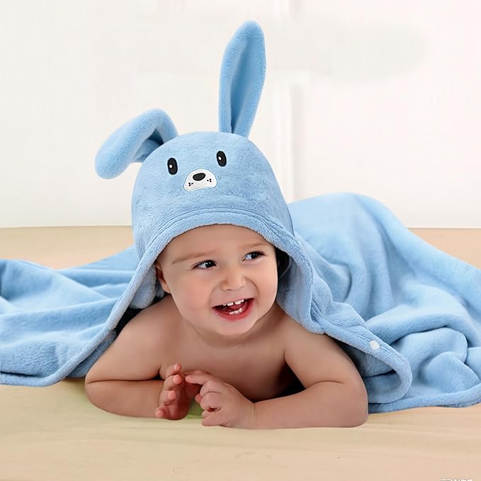 Toddler Bath Towel Baby Towels with Hood 27.5"X55" Ultra Absorbent Soft Bathrobe Blanket Kids Shower Towel for Girls and Boys(Sky Blue)