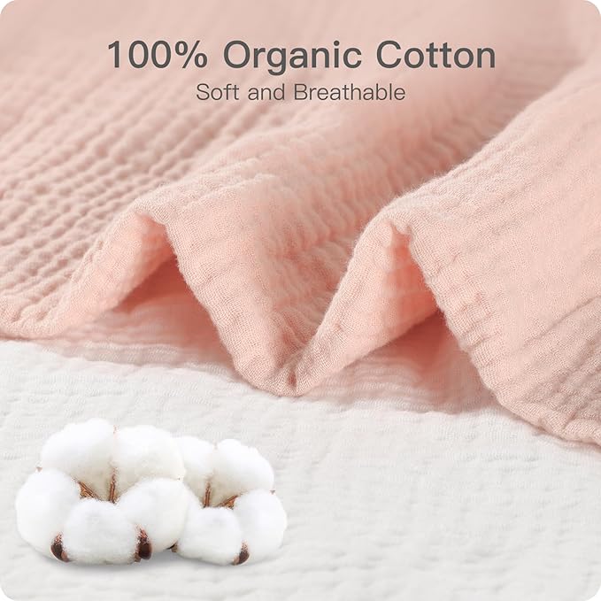 100% Organic Cotton Muslin Baby Bassinet Sheets 2 Pack 33”x17” for Baby Girl Boy, Soft Fitted Mattress Pad Cover Compatible with Halo BassiNest Swivel Sleeper, Graco, Baby Delight, Chicco, Angelbliss
