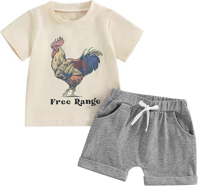 fhutpw Baby Toddler Boy Clothes Summer Outfits 6 12 18 24 Months Patchwork Short Sleeve T Shirt & Shorts Sets with Pockets