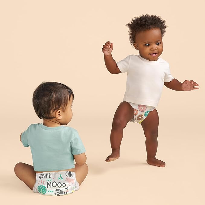 The Honest Company Comfort Dry Disposable Diapers for Sensitive Skin, Hypoallergenic, Fragrance-Free, Barnyard Babies + Donut Grow Up, Club Box, Size 3 (16-28 lbs), 62 Count