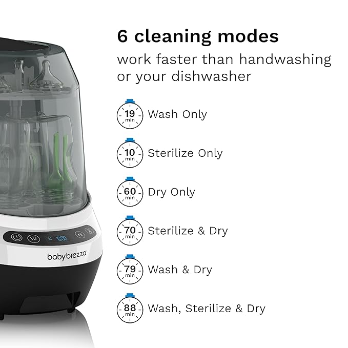 Baby Brezza Baby Bottle Washer Pro - Clinically Proven Better Cleaning - Washer, Sterilizer + Dryer In One Appliance for Essentials like Bottles + Pump Parts – Machine Replaces Brushes + Racks