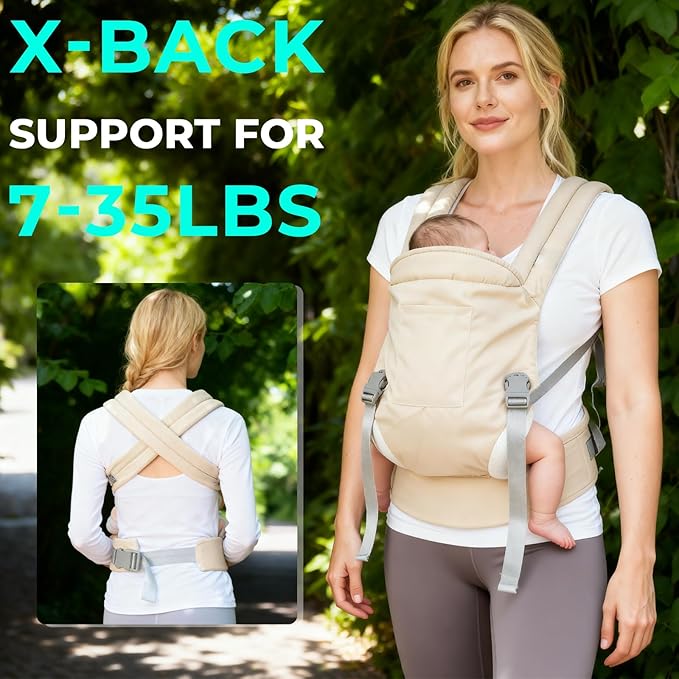 CycleMore Baby Carrier Newborn to Toddler - Soft Structured Carrier with Hip Healthy Design, 3 Carry Positions Options, Ergonomic Backpack Design with Lumbar Support (7-35lbs) Ivory