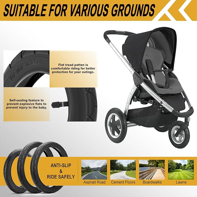 Rear 16×1.75/2.125 Tires and Tubes, 16x1.75/47-305 Stroller Tires Fit for BOB Stroller Revolution Se Pro Flex Jogging Duallie Stroller(2Sets)