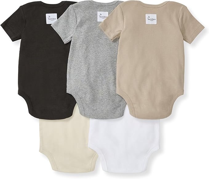 Burt's Bees Baby Bodysuits, Short Sleeve and Long Sleeve One-Pieces, 100% Organic Cotton, Pack of 5