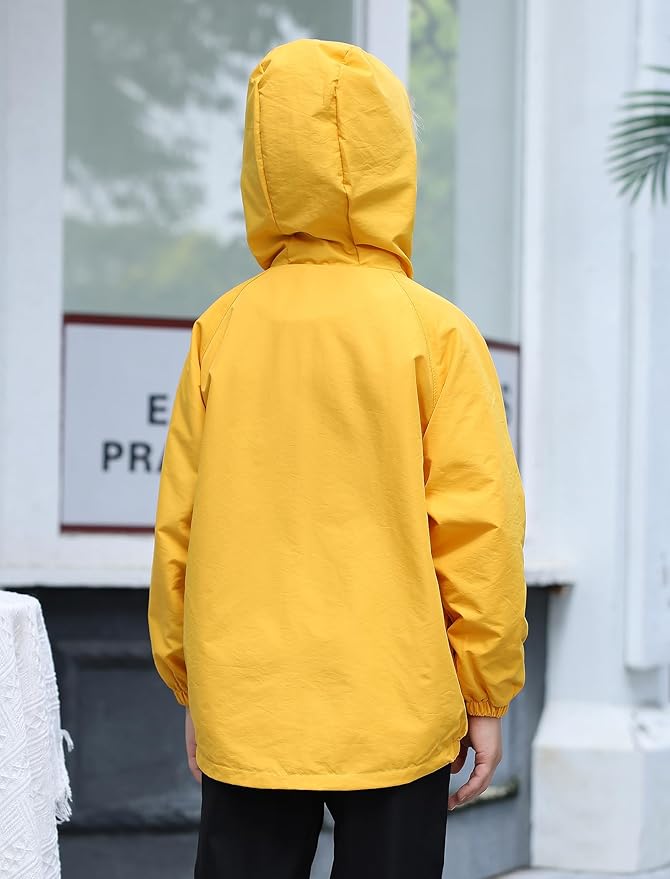 FYMNSI Kids Boys Lightweight Waterproof Hooded Jacket with Pockets Toddler Spring Fall Outfits Zip Up Thin Outwear Coats