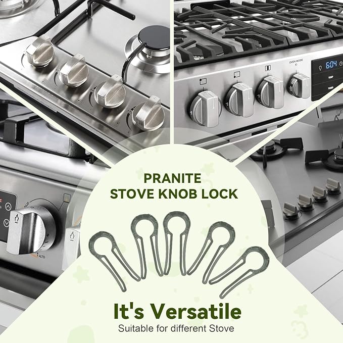 Gas Stove Knob Locks, 5 Pack Stove Knob Locks for Child Safety, Heat-Resistant, Baby Proof Oven Knob Covers Lock for Kids and Pets (Grey)