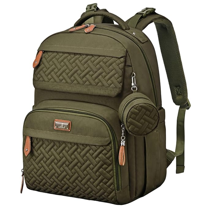 BabbleRoo Diaper Bag Backpack - Travel Large Baby Diaper Bag with Changing pad, Waterproof Baby Bags for Mom & Dad, Unisex Bags with Pacifier Case, Luggage Strap & Stroller Clips– Army Green | with Changing Pad, Pacifier Case, Stroller Straps, Multifun...