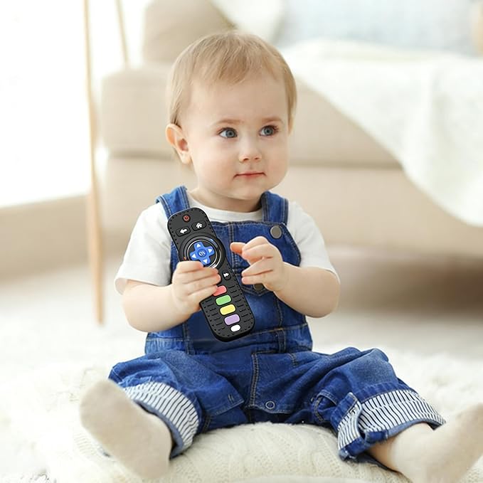 Fu Store Silicone Baby Teether Toys for 0-12 Momths 3-24 Months Infant Toddlers TV Remote Control Rattle Teethers for Babies Chew Toys Teething Relief Soothe Babies Gums, Black