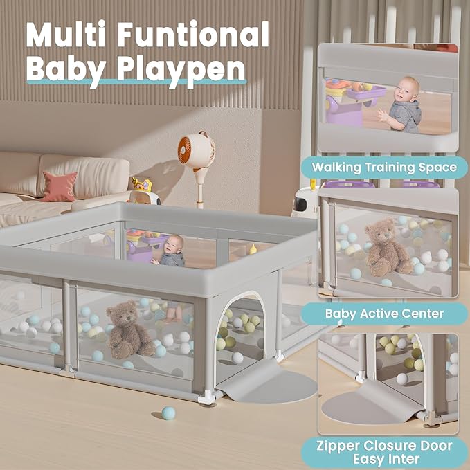 Baby Playpen 50x50 Inch, Play Pens for Babies and Toddlers Baby Fence Play Yards for Indoor & Outdoor with Breathable Mesh Anti-Fall Playpen
