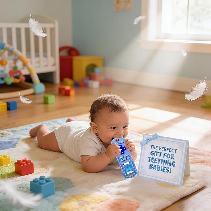 Silicone Baby Teething Toys for Babies 3 6 18 24 Months,Baby Silicone Chew Toys,Remote Control Shape Teething Toys,BPA Free (L-BlackBlue)