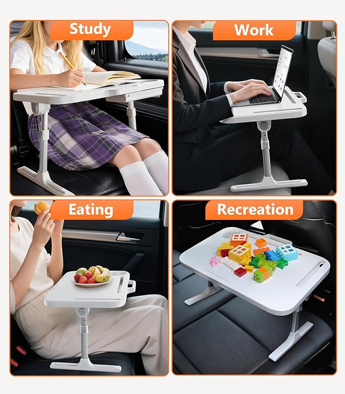 Foldable Car Seat Tray Table, Adjustable Multifunctional Lap Tray for Kids, Portable Car Lap Desk for Laptop Computer Tablet, Rear Seat Tray for Eating/Reading, Travel Essentials Accessories