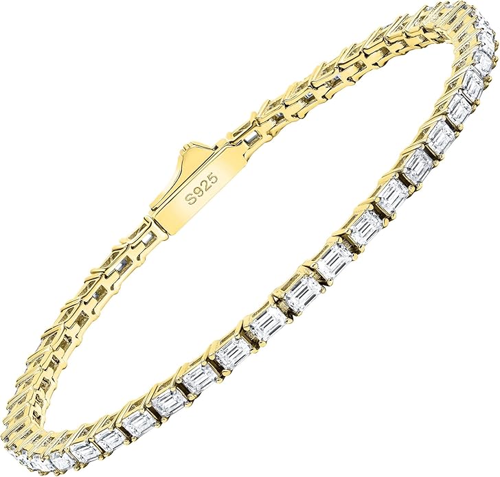 EcoGems Moissanite Tennis Bracelet for Women and Men – 18K White or Yellow Gold Plated Sterling Silver – Lab Grown D Color VVS Clarity Stones – Elegant Gift Box Included