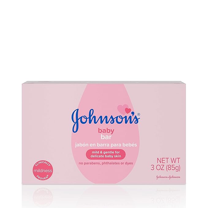 Johnson's Baby Body Soap Bar, Gentle for Baby Bath and Skin Care, Hypoallergenic and Dermatologist Tested, Paraben Free, Phthalate-Free, Dye-Free, 3 oz (Pack of 6)