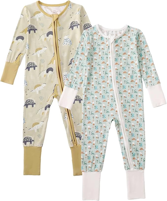 OPAWO Viscose from Bamboo Baby Pajamas Girl 2pack Mittens Cuff 2 Way Zipper Soft Footless Sleeper Baby Boy One-Piece Romper