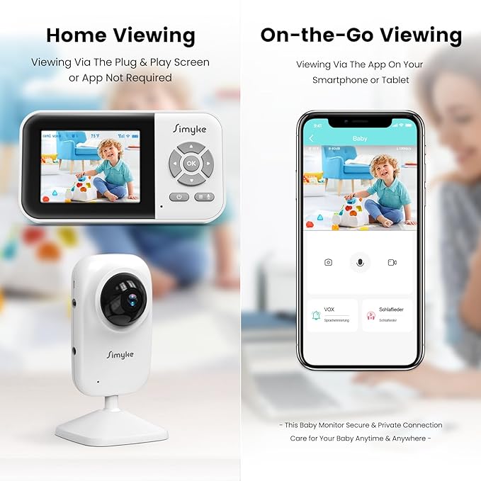 Video Baby Monitor with Camera,No WiFi 1200ft Long Range,APP Mode,2.8" Plug & Play Diaplay, Auto Night Vision,5 Lullabies Portable Sound Monitor,Room Use,Feeding Timer,2-Way Talk,for Baby/Elderly/Pet
