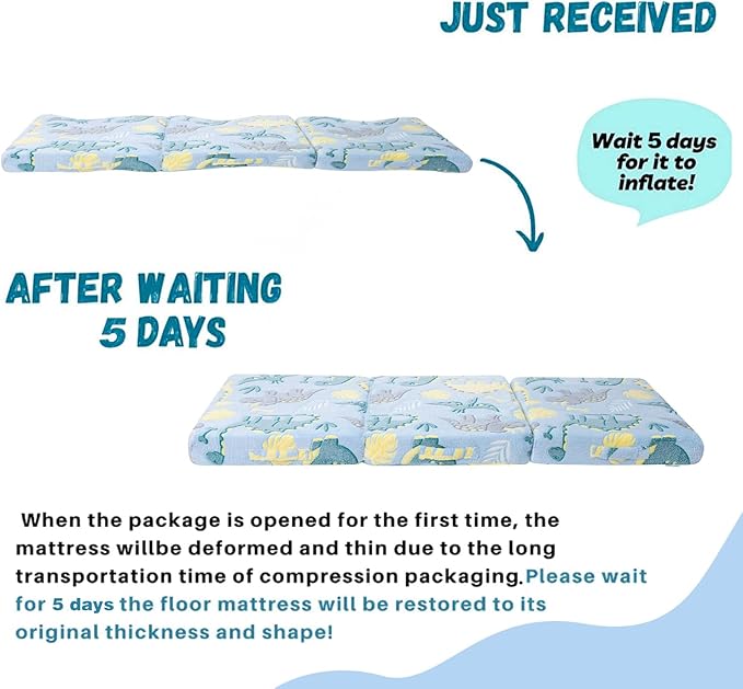 MeMoreCool Foldable Floor Mattress for Kids, Glow Dinosaur Trifold Nap Mat for Toddlers, Portable Sleeping Futon for Daycare or Floor Bed, 57x22 Inch