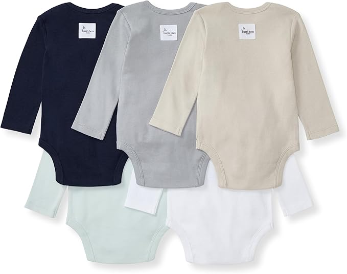 Burt's Bees Baby Bodysuits, Short Sleeve and Long Sleeve One-Pieces, 100% Organic Cotton, Pack of 5