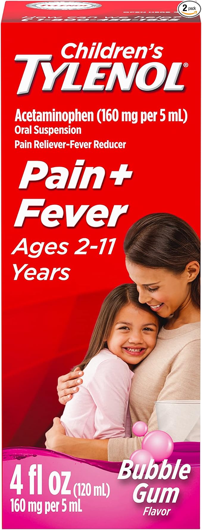 Children's Tylenol Oral Suspension Medicine, Kids' Liquid medicine Pain Reliever & Fever Reducer for Cold + Flu Symptoms, Aspirin-, Ibuprofen- & Alcohol- Free, Bubble Gum, 4 fl. oz