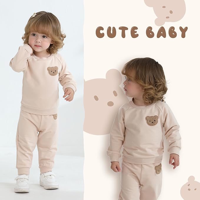 Fall Outfit for Toddler Boy Girl Long Sleeve Bear Sweatshirt Pant Sets Winter Pullover Clothes