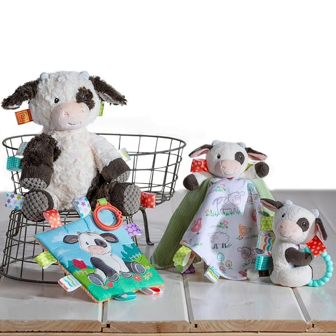 Taggies Soft Baby Rattle with Soothing Teether Ring and Sensory Tags, 6-Inches, Buttercup Cow