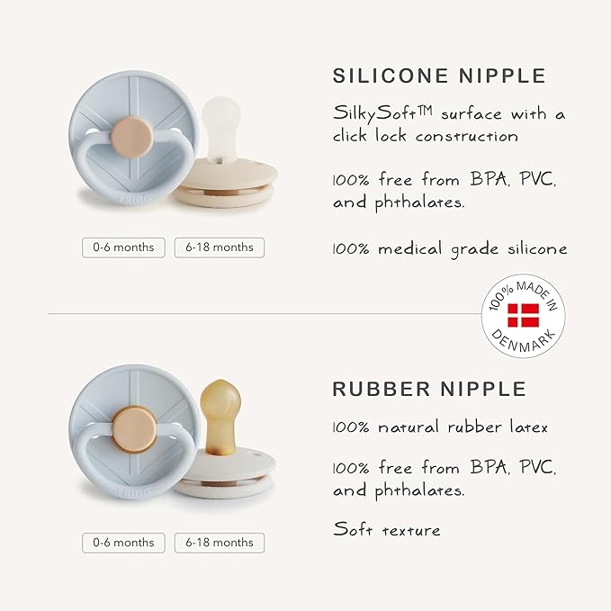 FRIGG Little Viking Natural Rubber Baby Pacifier 2-Pack | Made in Denmark | BPA-Free (Ocean View/Cocoa, 6-18 Months)