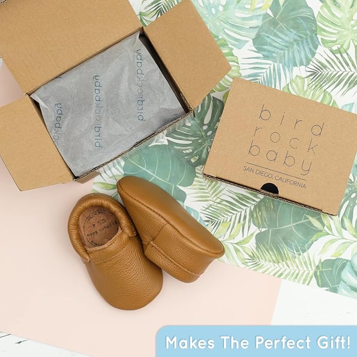 BirdRock Baby Fringeless Moccasins - Genuine Leather Boys and Girls Shoes for Newborns, Infants, Babies, Toddlers