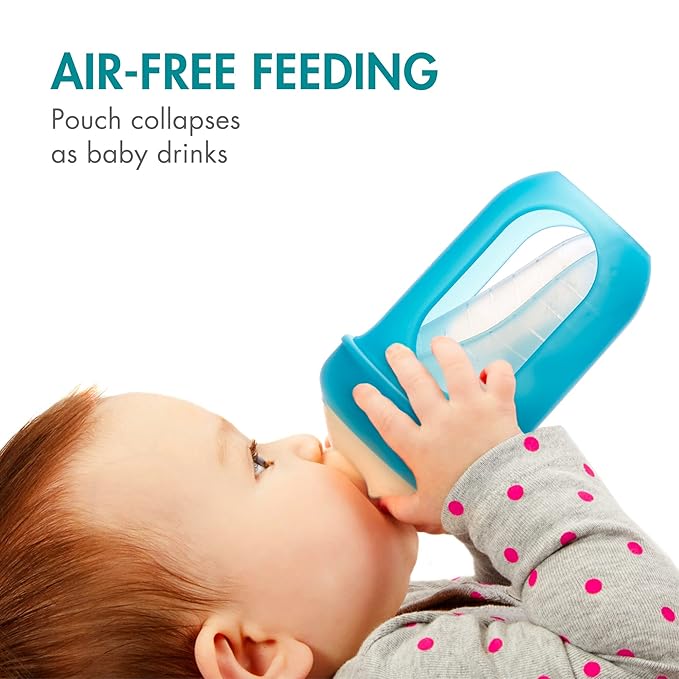 Boon Nursh Bottles - Silicone Baby Bottles Help Ease Colic Symptoms - Formula and Breast Milk Only Touch Food-Grade Silicone - Medium Flow - 8 Oz - Blue