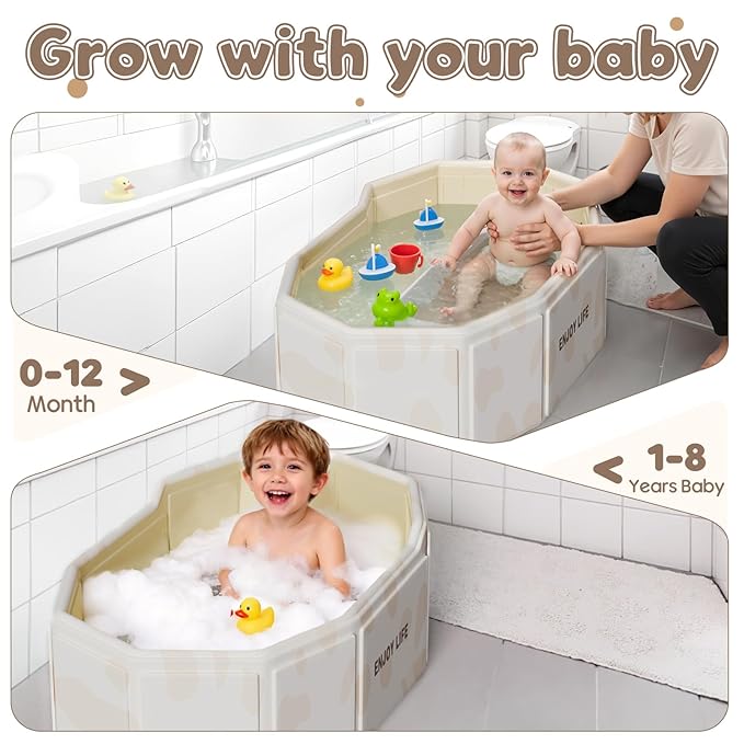 Collapsible Baby Bathtub for Shower, Portable Foldable Toddler Bath Tub with Non-Slip Base, Compact Travel Essentials for Kids & Infants, Easy Storage in Small Spaces, White