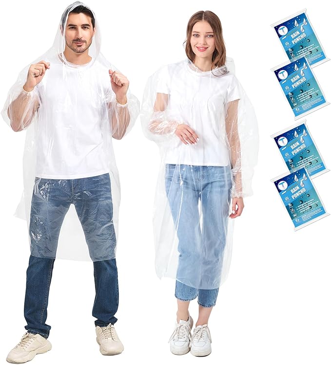 Disposable Rain Ponchos Family 6 Pack/Adults 4-10 Pack/Kids 6 Pack-50% Thicker with Sleeve