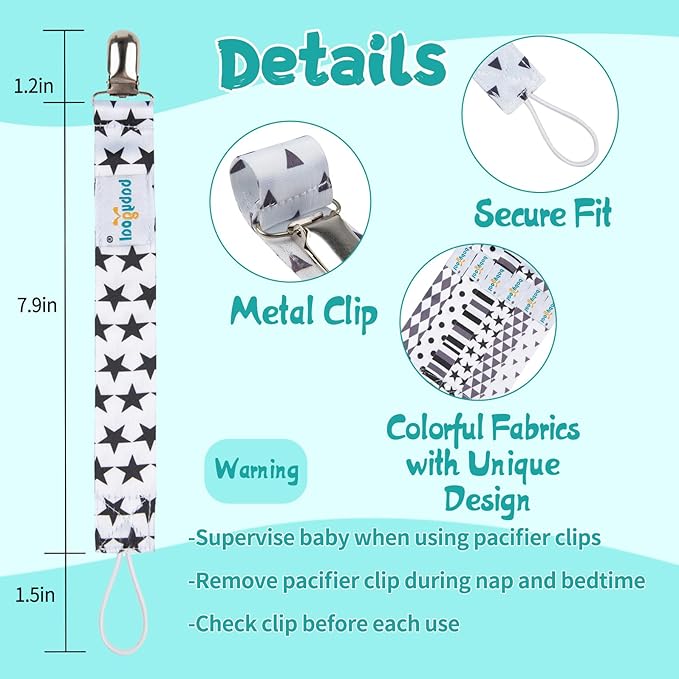 babygoal Baby Pacifier Clips for Boys, 6 Pack Pacifier Holder Clips for Baby Boys and Girls Fits for Most Pacifier Styles and Binkies 6PBM05-HZ