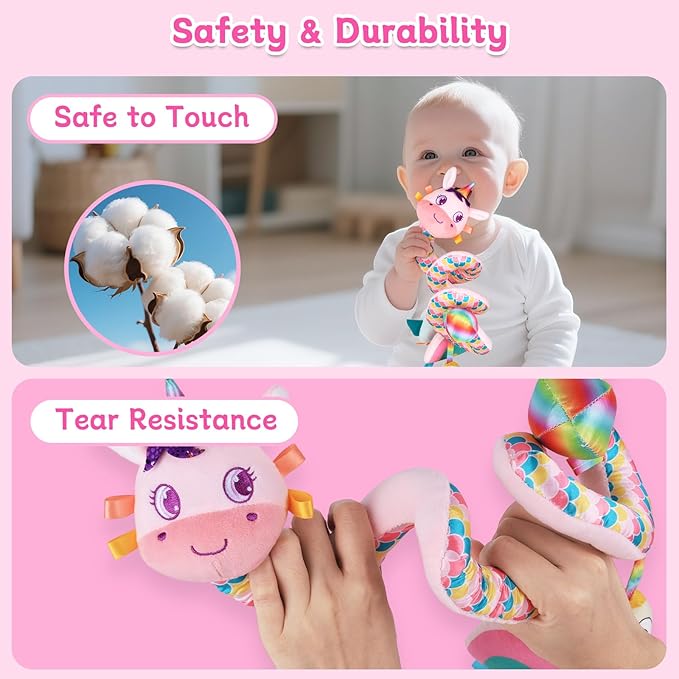Car Seat Toys for Infants 0-6 months, Spiral Hanging Crib Stroller Activity Toys with Rattles, Baby Car Seat Accessories Toy for Developing Sensory & Motor Skills, Ideal Gift for Newborn Infant