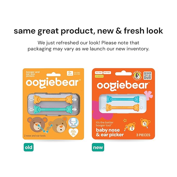 oogiebear: Baby Nose Cleaner & Ear Wax Removal Tool - Safe Booger & Earwax Removal for Newborns, Infants, Toddlers - Dual-Ended - Essential Baby Stuff, Diaper Bag Must-Have, Orange & Seafoam with case