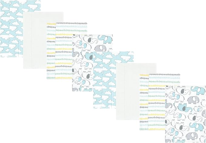 Hudson Baby Cotton Poly Flannel Burp Cloths Multipack, Neutral New Elephant 8-Pack, One Size