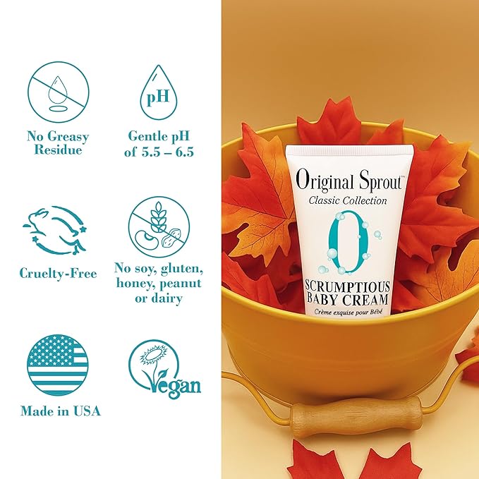 Original Sprout Scrumptious Baby Cream for Sensitive Skin & Diaper Rash, Gentle Non-Greasy Baby Lotion with Zinc Oxide & Calendula, Moisturizing Face & Body Cream, 4 fl oz