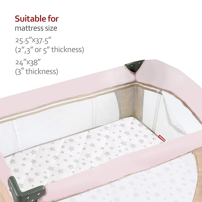 Pack and Play Sheet Quilted, Breathable Thick Playpen Lovely Print Cover 39"×27"×5" Compatible with Graco Portable Mini Cribs, Suitable for Yards and Foldable Mattress Pack and Play Pad, White Star