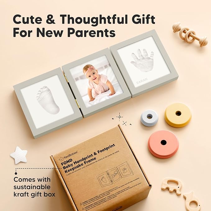 KeaBabies Baby Shower Gifts for Boys, Girls - Baby Hand and Footprint Kit, Newborn Handprint Kit, Keepsake Photo Frame, Nursery Picture Frame, Gender-Neutral Newborn Keepsake Gifts (Cloud Gray)