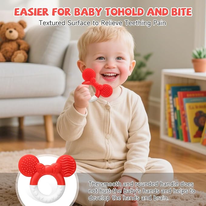 Baby Teething Toys，Teether for Babies 3＋Months，BPA Free Soft and Silicone Teething Relief Soothing Sore Gums Baby Chew Toys