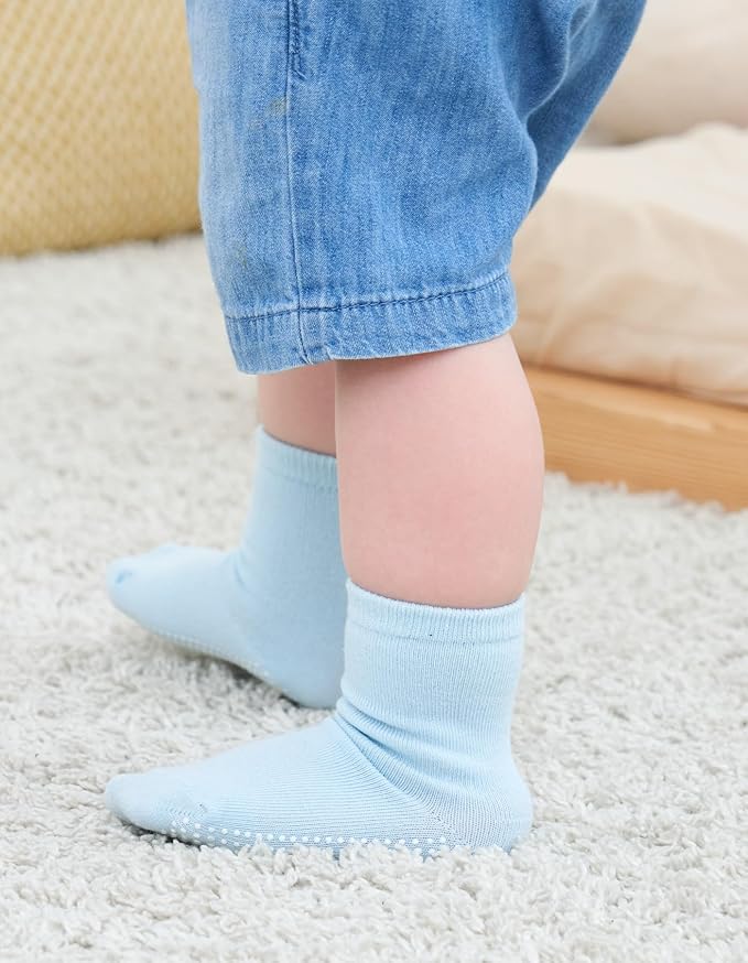 ZAPLES Baby Non Slip Grip Crew Socks with Anti Skid Soles for Infants Toddlers Kids Boys Girls