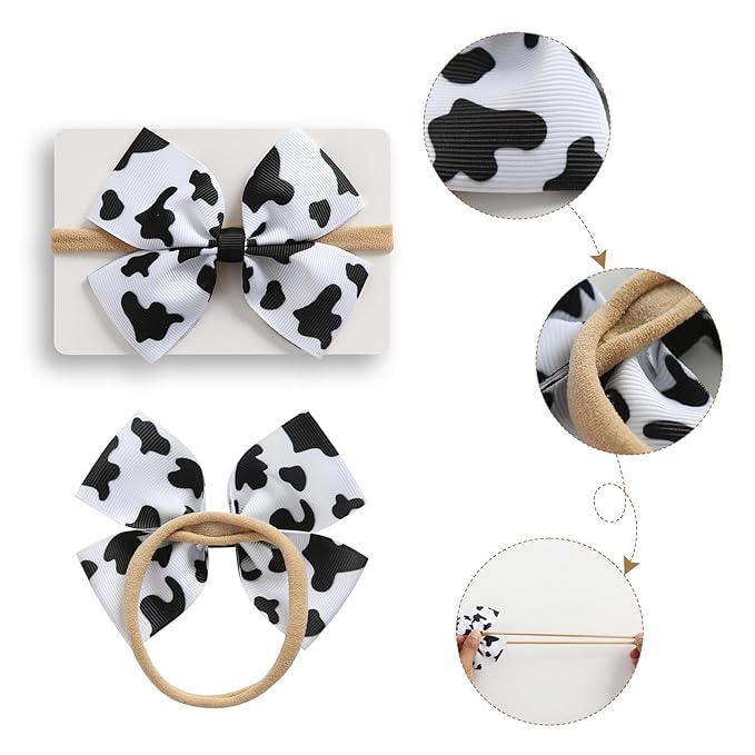 Fancheer Baby Girls Cow Print Cowgirl Bow Headband Infant Toddler Birthday Party Hair Accessories