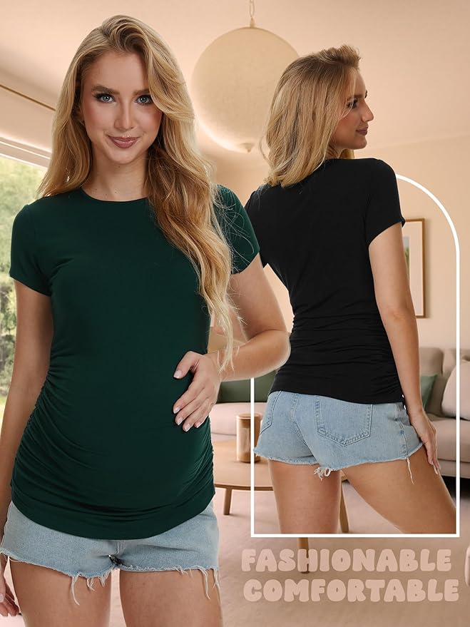 3 Pack Womens Maternity Shirts - Crew Neck Maternity Top Short Sleeve Pregnancy Tee Shirts