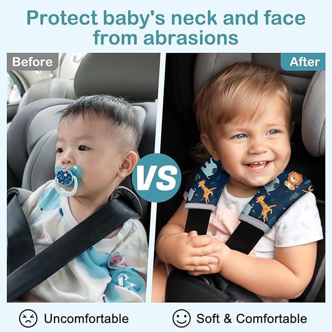 Seat Belt Cover Pad for Baby, Soft Seatbelt Cushion Covers for Kids 2Pcs Car Seat Strap Shoulder Pads for All Car Seats, Stroller, High Chair