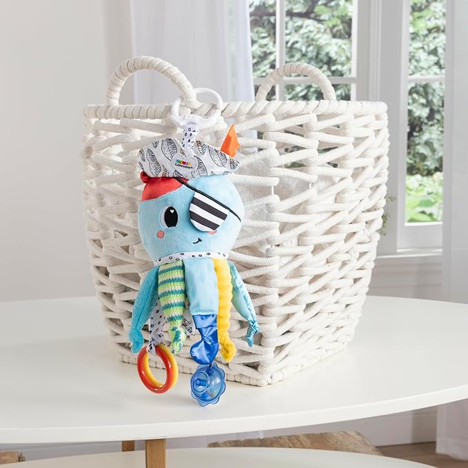 Lamaze Clip On Car Seat and Stroller Toy - Captain Calamari - Crinkle Car Seat Toys and Stroller Toys - Sensory Toys for Babies - Travel Toys for Car - Infant Toys Ages 0 Months and Up