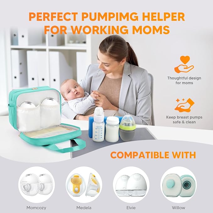 PIIOSER Breastmilk Cooler Travel Bag with Ice Pack, Compatible with Wearable Breast Pumps & Accessories - Portable Breast Pumps Carrying Case for Nursing & Working Moms (Green-Small)