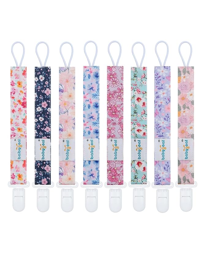 babygoal Flower Pacifier Clips, 8 Pack Binky Paci Holder Clips Fits for Most Pacifiers and Binkies 8PS47-B